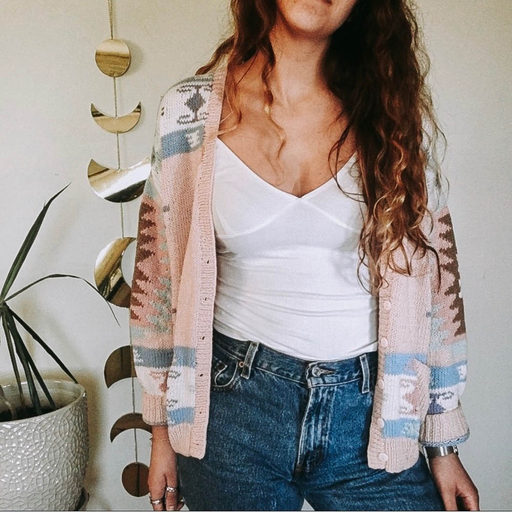 Vintage Hand Knit Cardigan - Pink